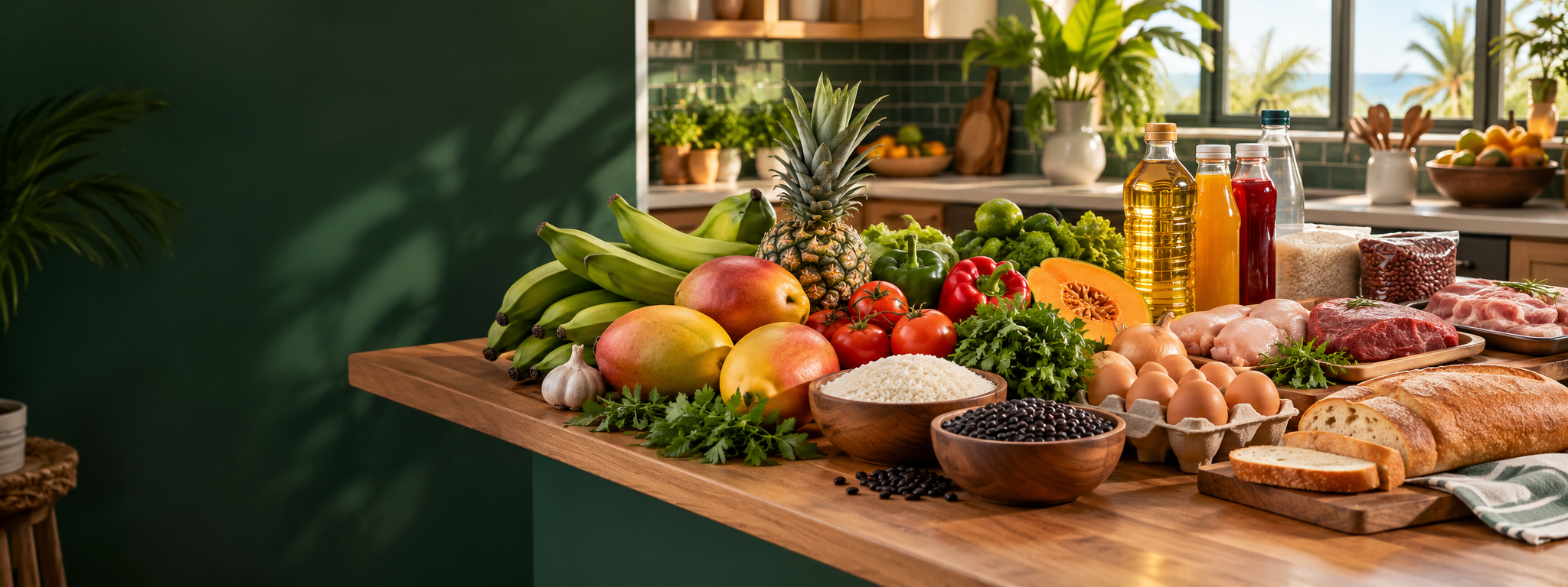 Selección de alimentos frescos y productos esenciales